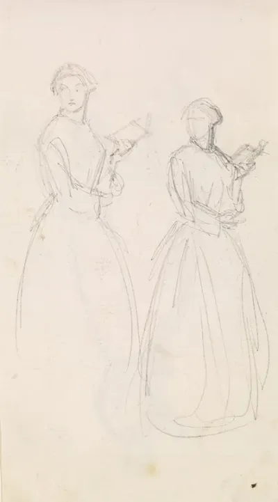 Female Two Sketches Of A Young Woman Holding A Book 2