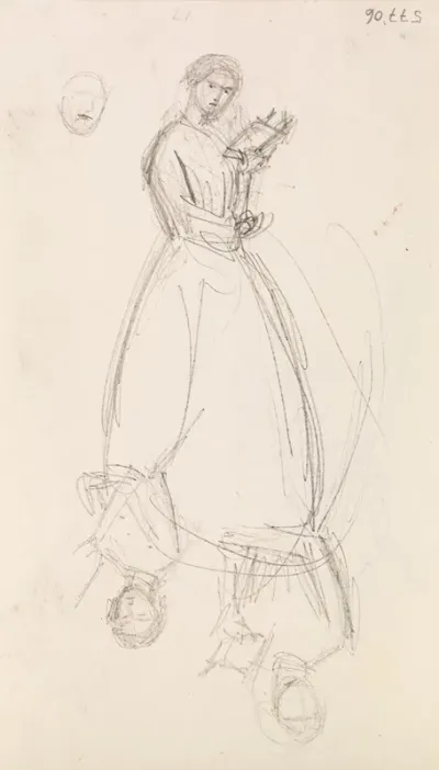 Female Two Sketches Of A Young Woman Holding A Book