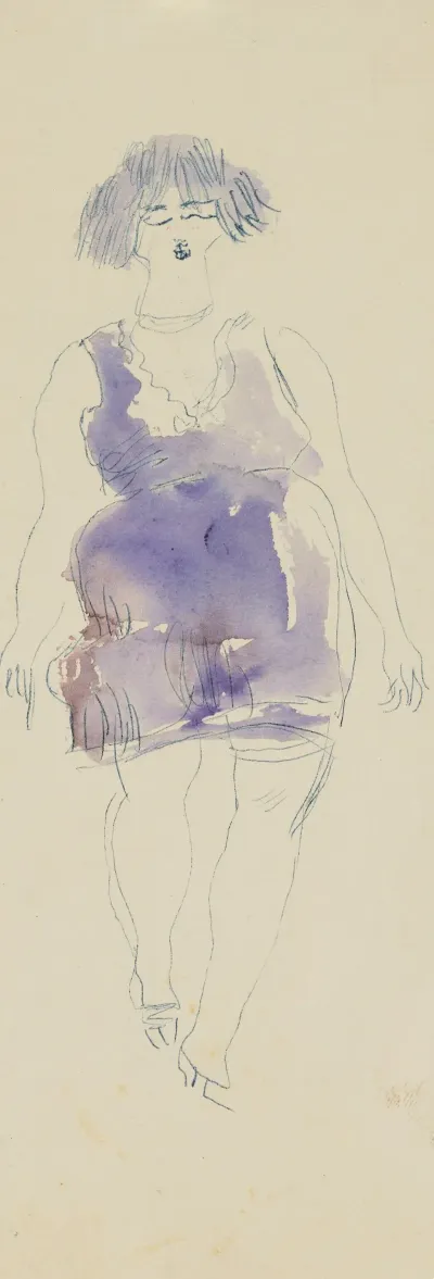 Femme A La Robe Bleue