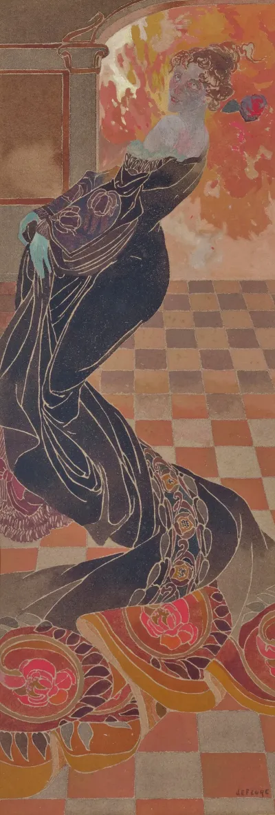 Femme A La Robe Noire Devant Un Feu Dite La Folle