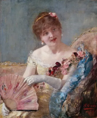 Femme A Leventail Portrait De Rejane