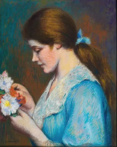 Femme Arrangeant Des Oeillets A Young Woman With A Bouquet Of Flowers