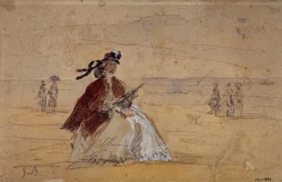 Femme Assise Au Bord De La Mer