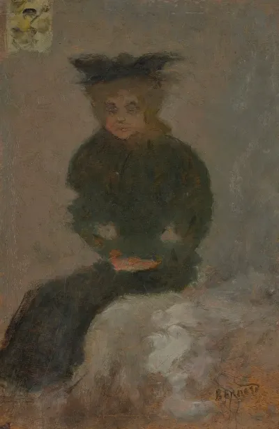 Femme Assise Au Chapeau Noir