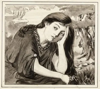 Femme Assise Aux Cheveux Longs La Tete Appuyee Dans La Main Gauche 2