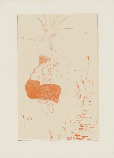 Femme Assise Dans Lherbe Faisant Un Bouquet De Fleurs