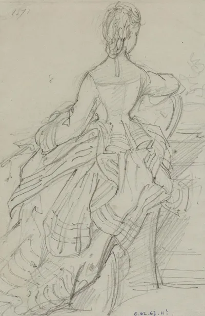 Femme Assise De Dos Avec Robe A Tournure