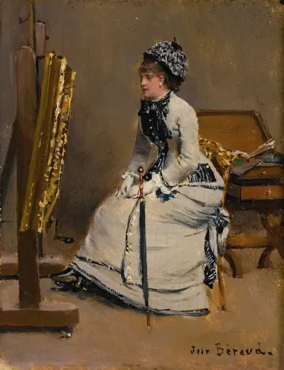 Femme Assise Devant Un Tableau