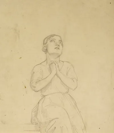 Femme Assise Mains Jointes Au Recto