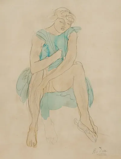 Femme Assise Vetue De Bleu Psyche