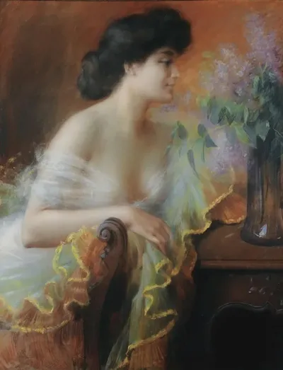 Femme Au Bouquet De Lilas