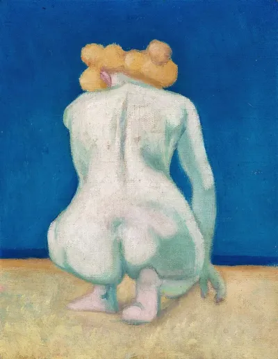 Femme Blonde Accroupie De Dos