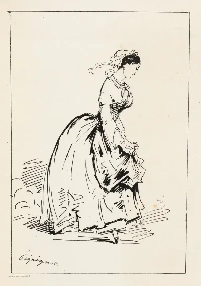 Femme De Profil Allant Sur La Droite Remontant Son Tablier
