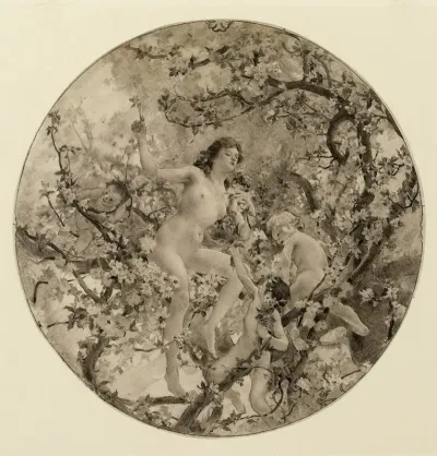 Femme Et Enfant Dans Un Arbre En Fleurs Dapres Picard