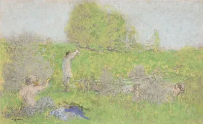 Femme Et Enfants Au Bord Dune Riviere