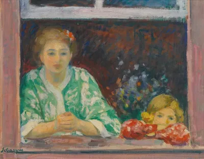 Femme Et Fillette A La Fenetre