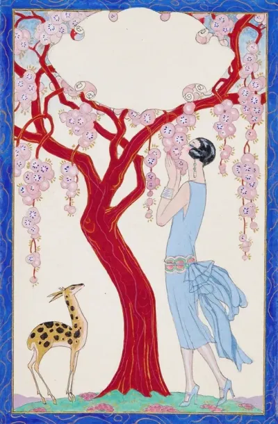 Femme Faon Et Arbre Rouge