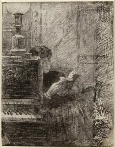 Femme Lisant A Langle Dun Piano