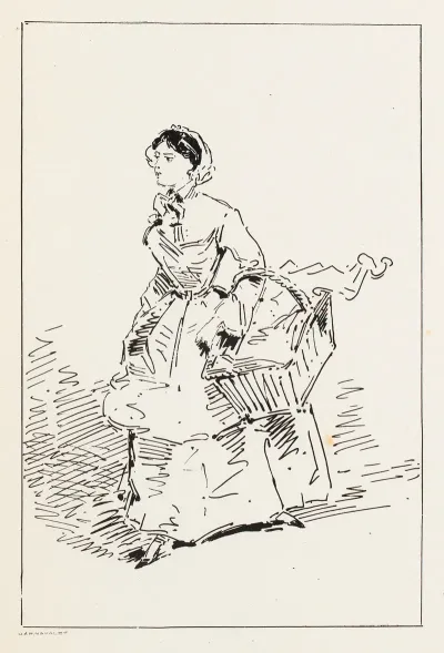 Femme Marchant Sur La Droite Un Panier Dans Les Bras
