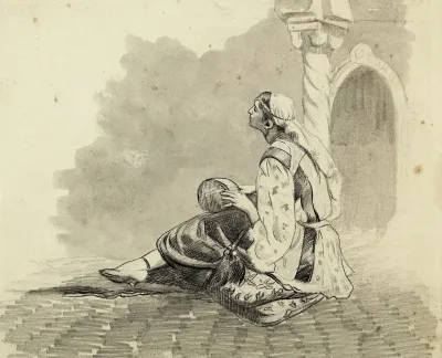 Femme Mauresque Assise Devant Une Colonne Torsadee