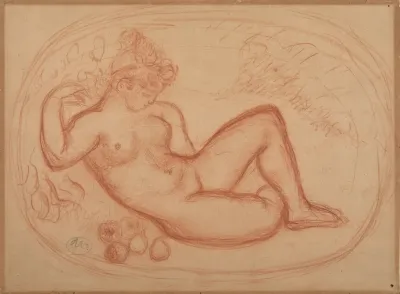 Femme Nue Allongee De Face Avec Des Fruits