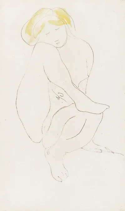 Femme Nue Assise En Equilibre Pied Droit Pose Sur Son Genou Gauche