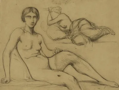 Femme Nue Assise Et Femme Demie Nue Couchee