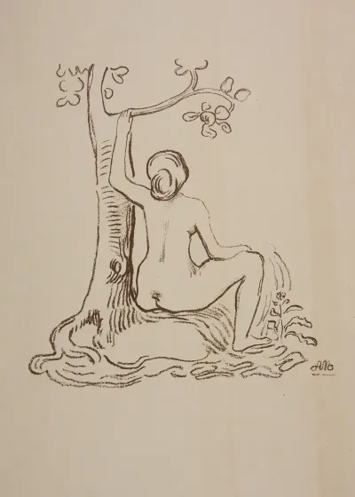 Femme Nue Assise Sous Un Arbre