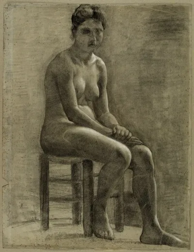 Femme Nue Assise Sur Un Tabouret Les Mains Croisees Modele