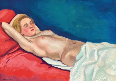 Femme Nue Couchee Sur Un Canape Rouge