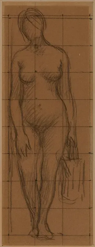 Femme Nue De Face Tenant Un Arrosoir Dans La Main Gauche