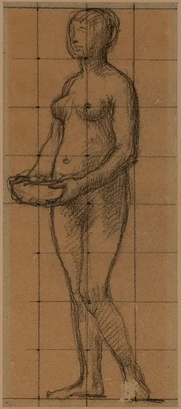 Femme Nue De Face Tenant Un Bol Dans Ses Mains
