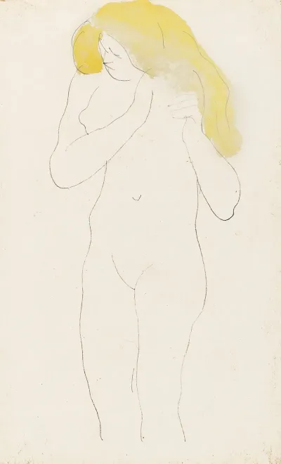 Femme Nue Debout Les Mains A Sa Chevelure Denouee