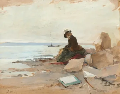 Femme Peintre En Bord De Mer