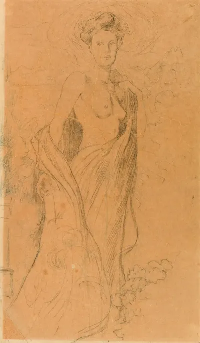 Femme Vue De Trois Quart Entouree Dun Drape