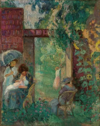 Femmes Et Enfants Dans Un Jardin En Ete