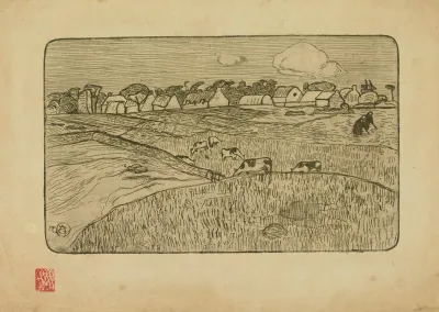 Femmes Et Vaches Dans Les Champs En Bretagne