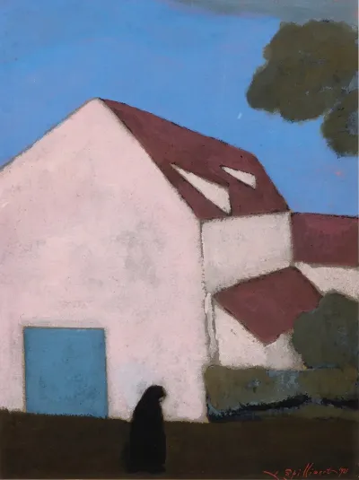 Ferme A La Facade Rose Silhouette De Femme