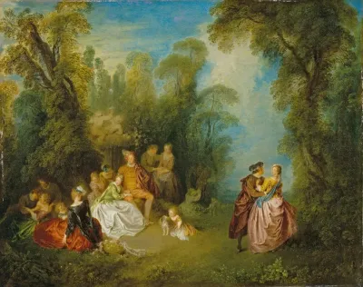 Fete Galante By A Fountain