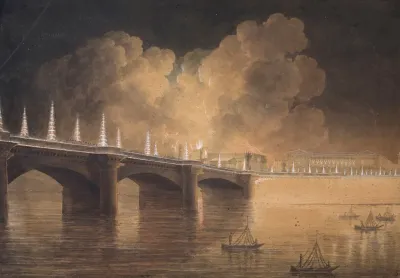 Fete Pour La Paix Generale Donnee A Paris Le 18 Brumaine An 10 Illumination Du Pont De La Place De La Concorde