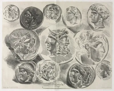 Feuille De Douze Medailles Antiques