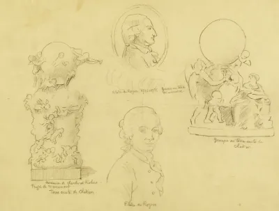 Feuille Detudes Avec Deux Portraits De Pilatre De Rozier Et Deux Terres Cuites De Clodion