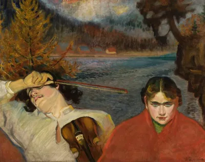 Fiddler Symbolic Scene Against Landscape