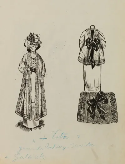 Figure De Femme De Face Portant Une Veste Sur Robe Longue Et Un Grand Chapeau