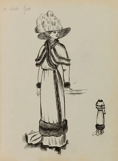 Figure De Femme De Trois Quart Portant Un Manteau Sur Robe Longue Et Un Grand Chapeau 10