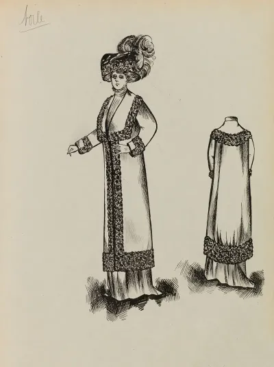 Figure De Femme De Trois Quart Portant Un Manteau Sur Robe Longue Et Un Grand Chapeau 11