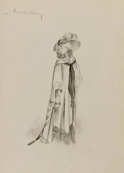 Figure De Femme De Trois Quart Portant Un Manteau Sur Robe Longue Et Un Grand Chapeau 1