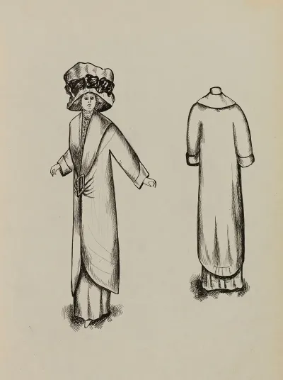 Figure De Femme De Trois Quart Portant Un Manteau Sur Robe Longue Et Un Grand Chapeau 4