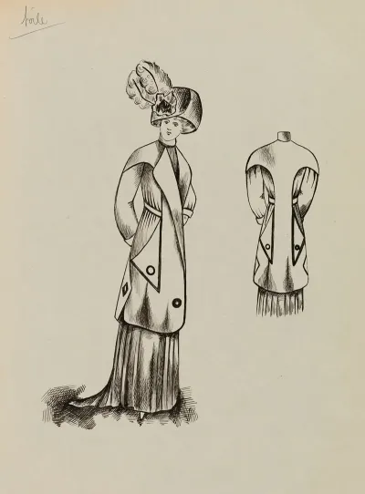 Figure De Femme De Trois Quart Portant Un Manteau Sur Robe Longue Et Un Grand Chapeau 8