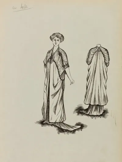 Figure De Femme De Trois Quart Portant Un Manteau Sur Robe Longue